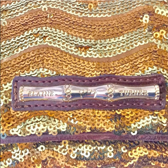 ELAINE TURNER Gold Sequin Evening Clutch Purse Wristlet Incl Mirror NWT - Picture 6 of 12